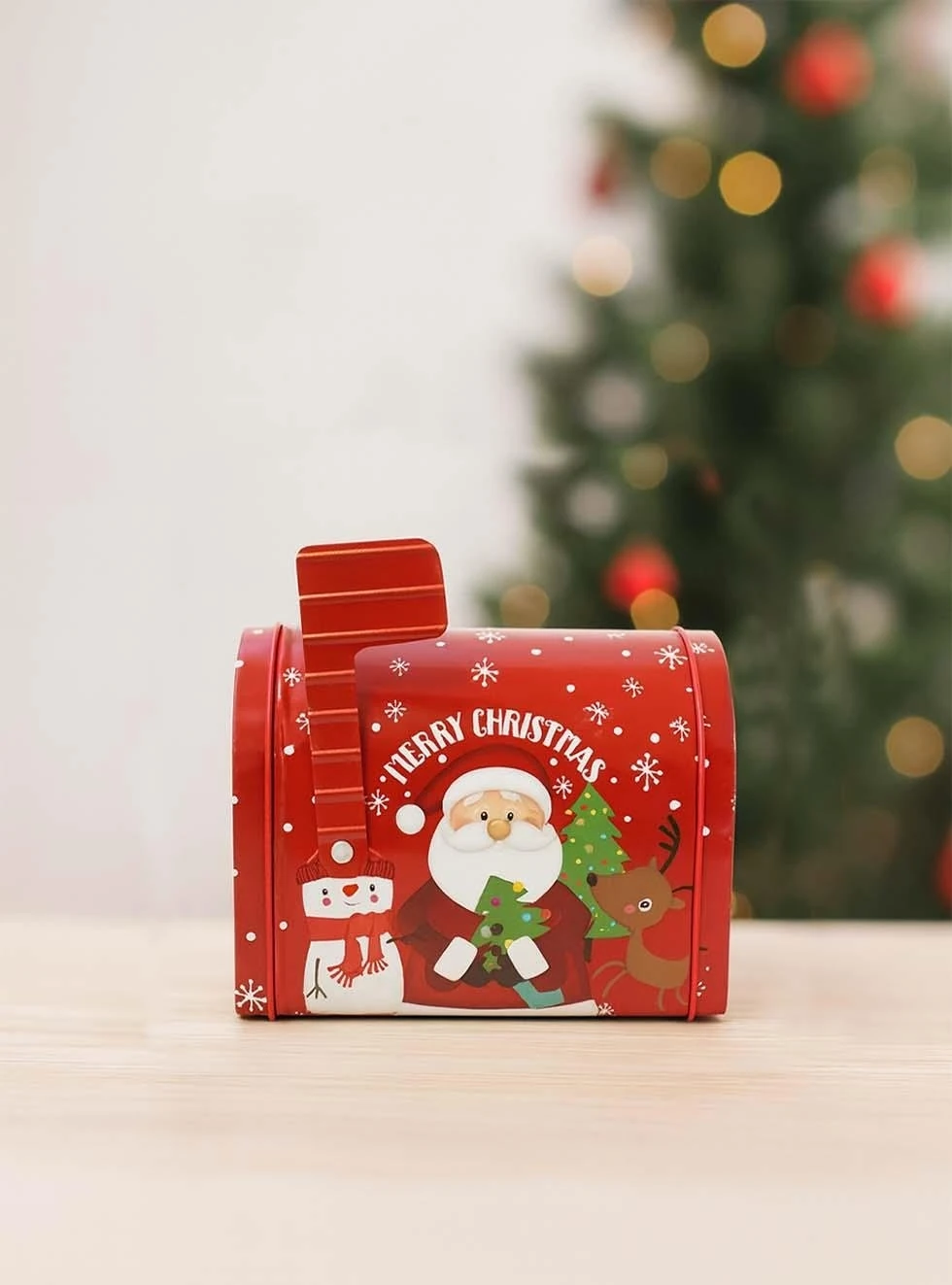 Yılbaşı Temalı Posta Kutusu Tasarımlı Metal Hediye Kutusu 13 cm