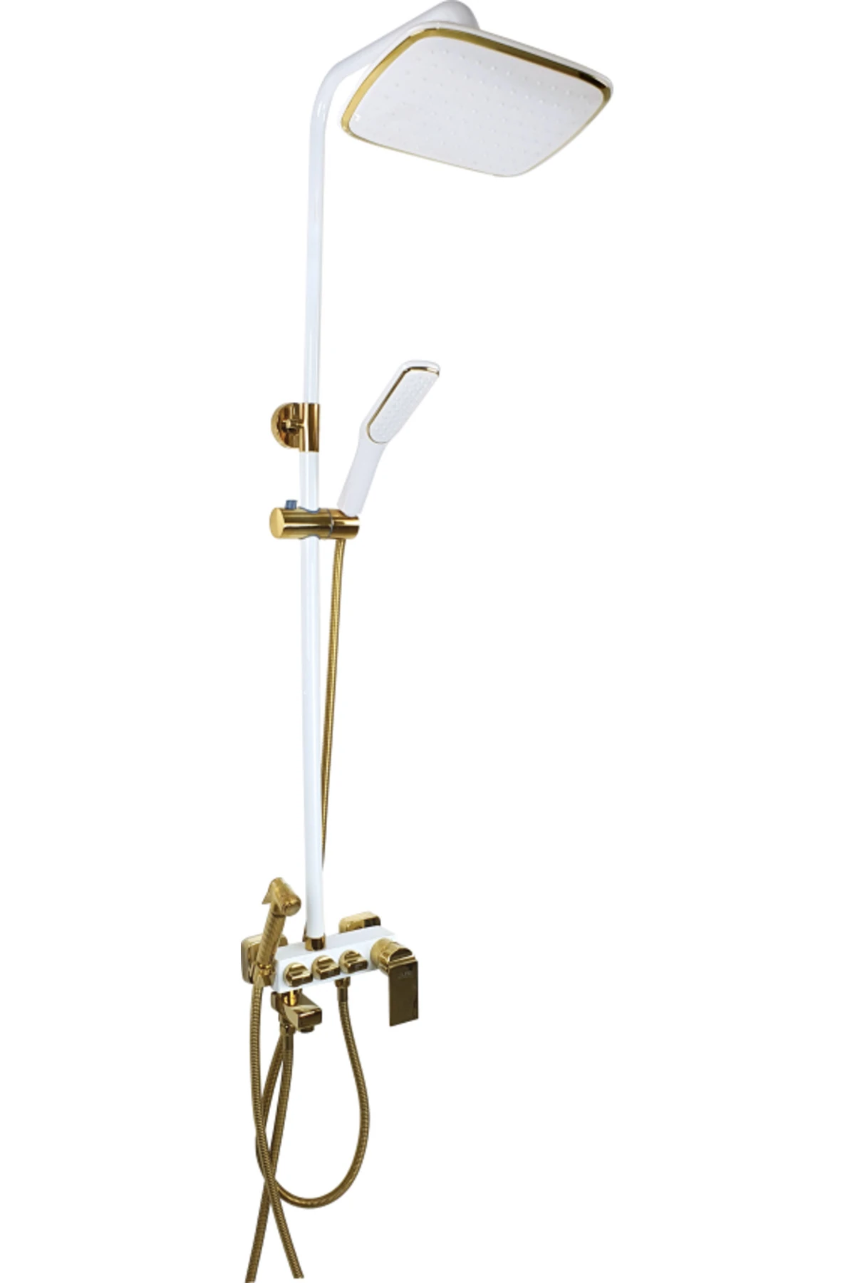 Pure Metro Şataflı Beyaz Gold Banyo Armatür / Duş Takımi Mwg-2021