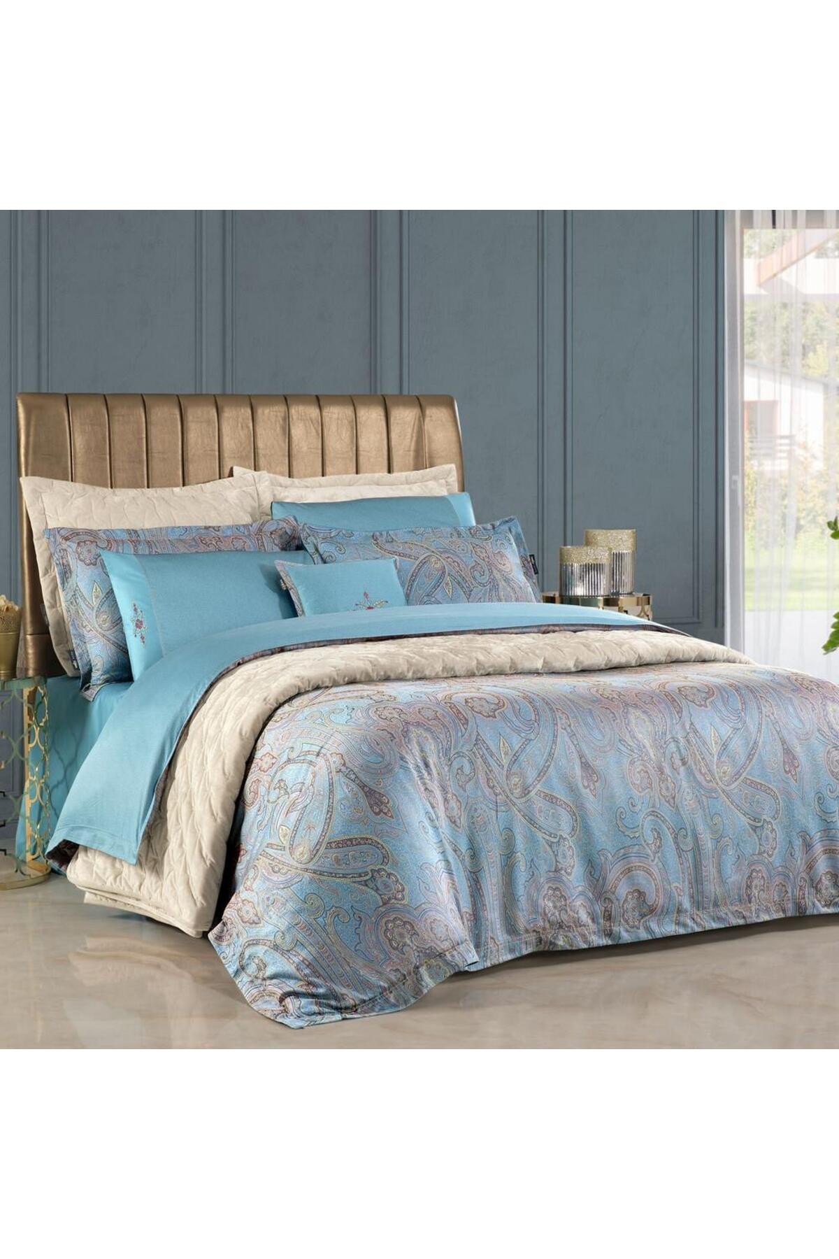 Athena Jakarlı Nevresim Takımı King Size , .Mavi