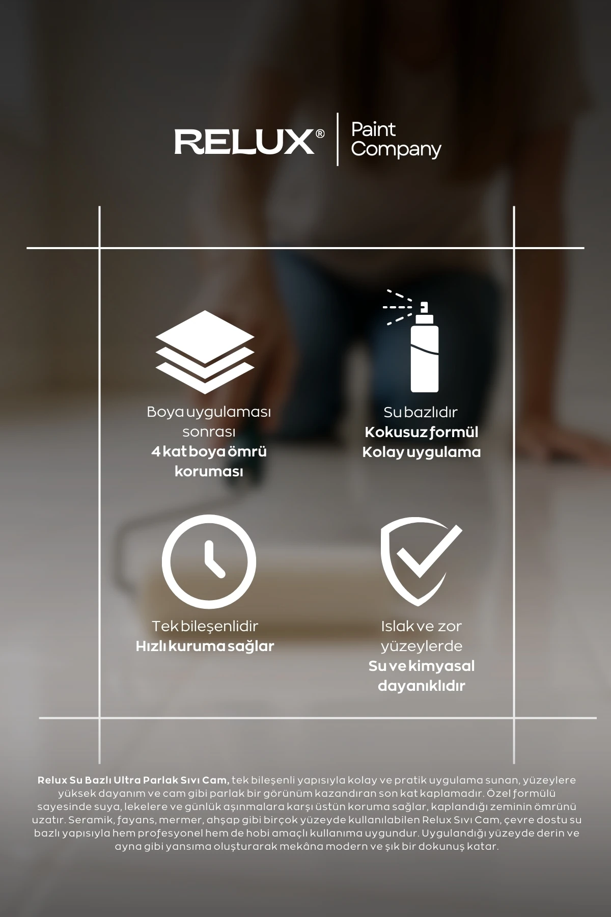 Su Bazlı Ultra Parlak Sıvı Cam Vernik – Şeffaf, Tek Bileşen, Fayans, Mermer, Ahşap, Mobilya