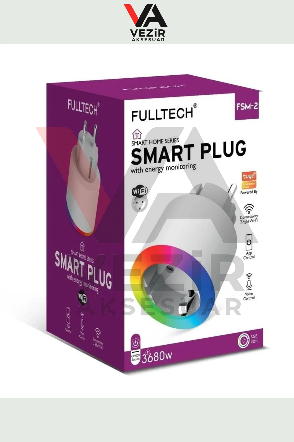Fulltech Akıllı Priz – RGB Işıklı, Wi-Fi Kontrollü, 3680W, TUYA App Destekli Uzaktan Kontrol