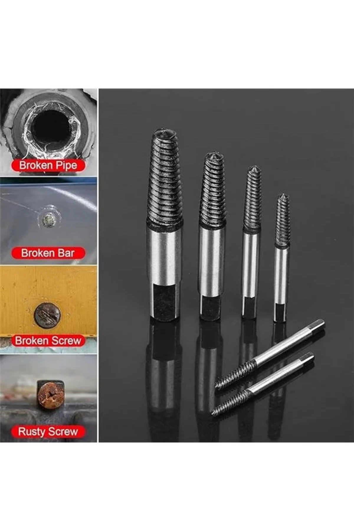 ® 6'lı Profesyonel Vida Çıkarma Seti Kırık Civata Kılavuz Çıkarıcı Hasarlı Dönmeyen Sıkışmış