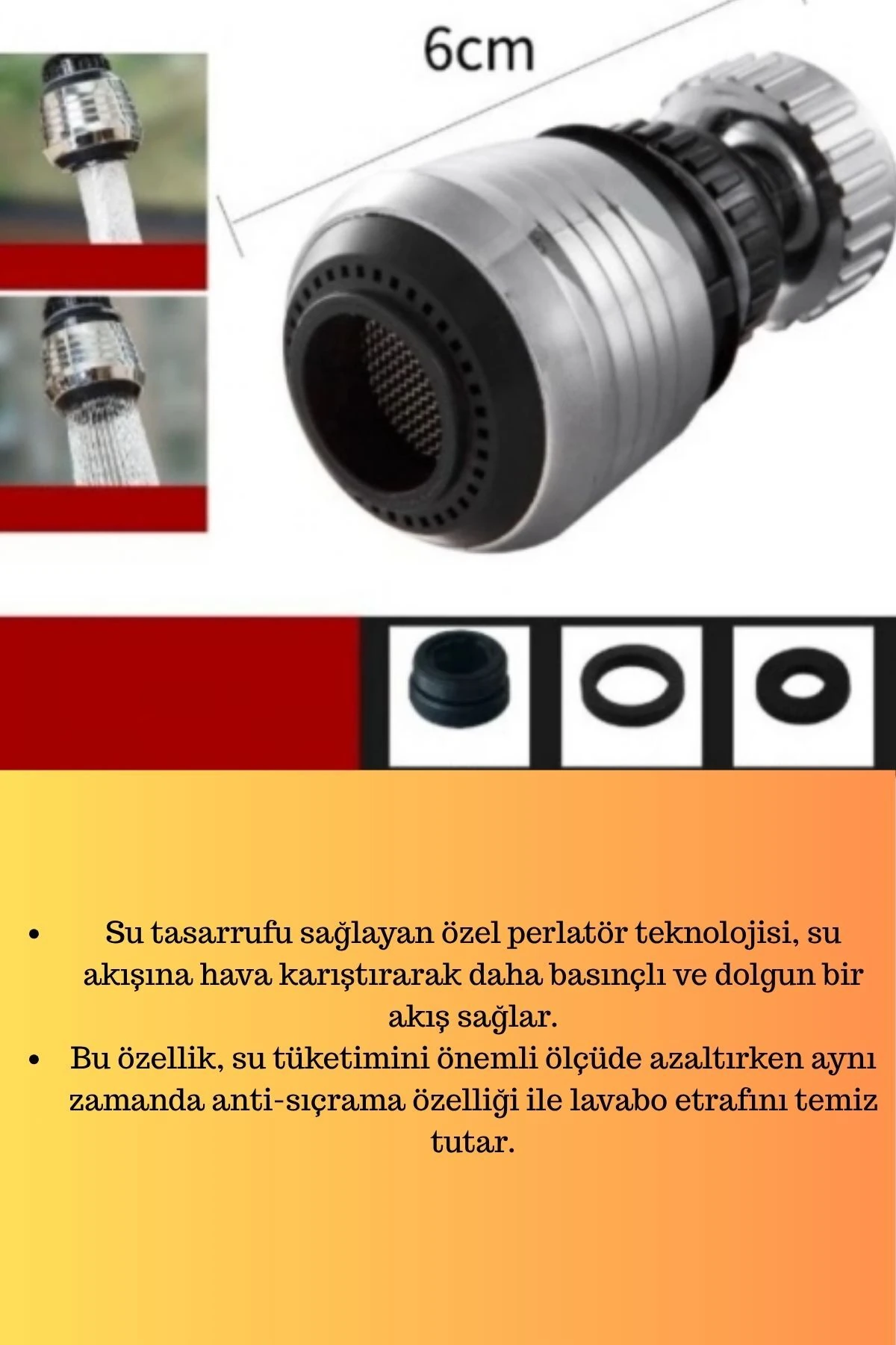 Paslanmaz Mutfak Banyo Lavabo Dayanıklı 360° Dönebilen Su Tasarruflu 2 Modlu Kısa Musluk Başlığı