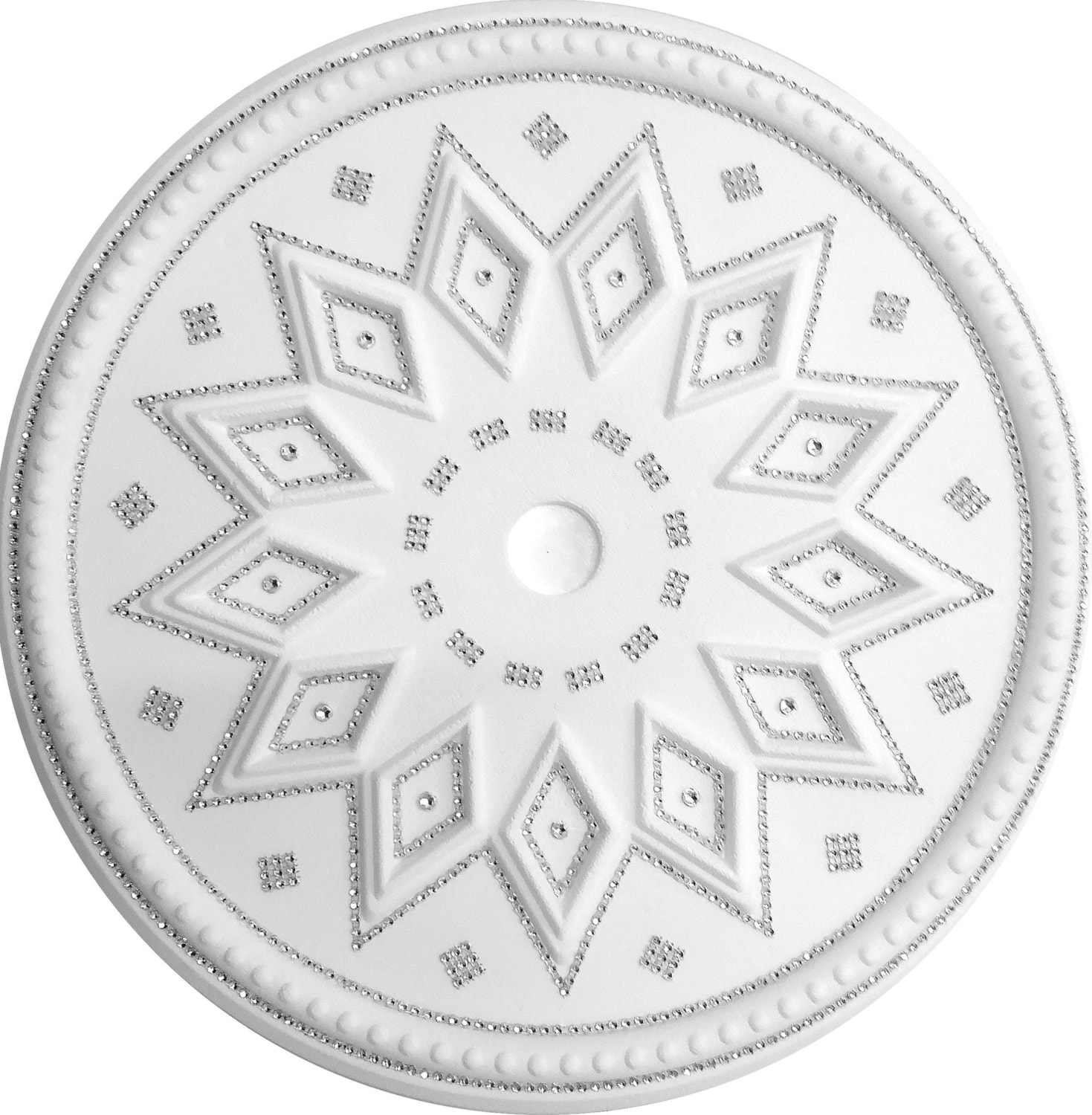 Baklava Desenli Stropiyer Taşlı Tavan Lamba Göbeği - 48 cm - Gümüş Grisi