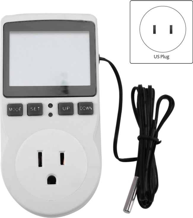Zaman Anahtarlı Çok Fonksiyonlu Termostat Dijital Sıcaklık Kontrol Cihazı, Sensör Probu Isıtma ve Soğutma Us Plug