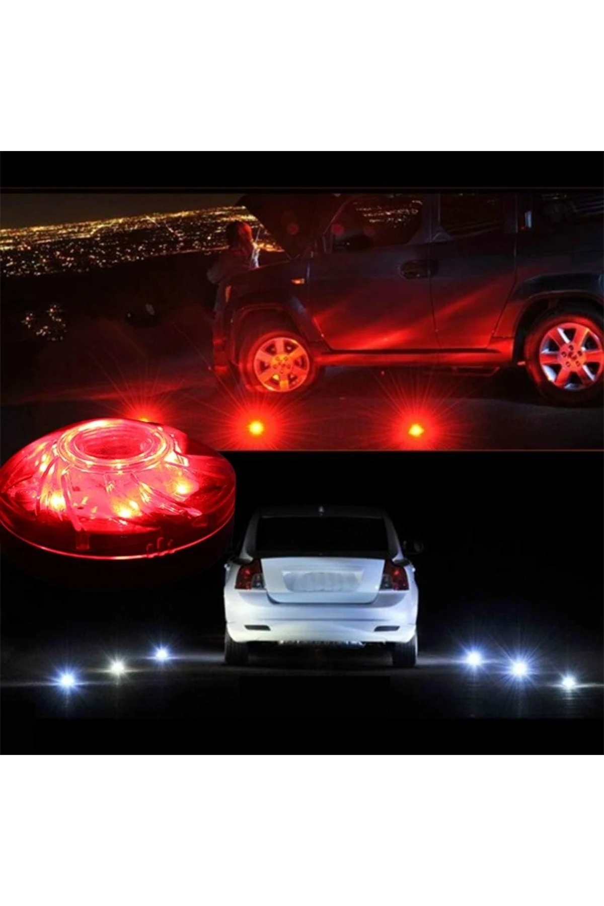 Pil ile Çalışan - Araç - İş Makinesi - Kepçe-Traktör İkaz Işığı - Kırmızı Ledli Flaşör + El feneri