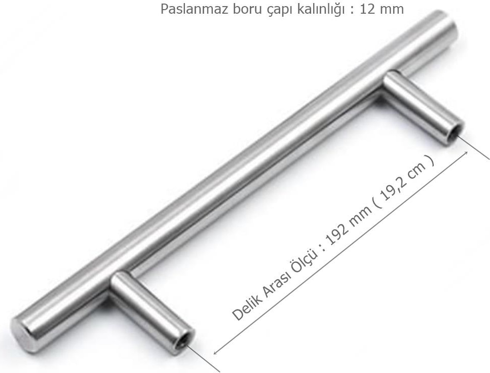 Alüminyum Paslanmaz Ino x 192 mm Mobilya Boy Kulp Çap: 12 mm