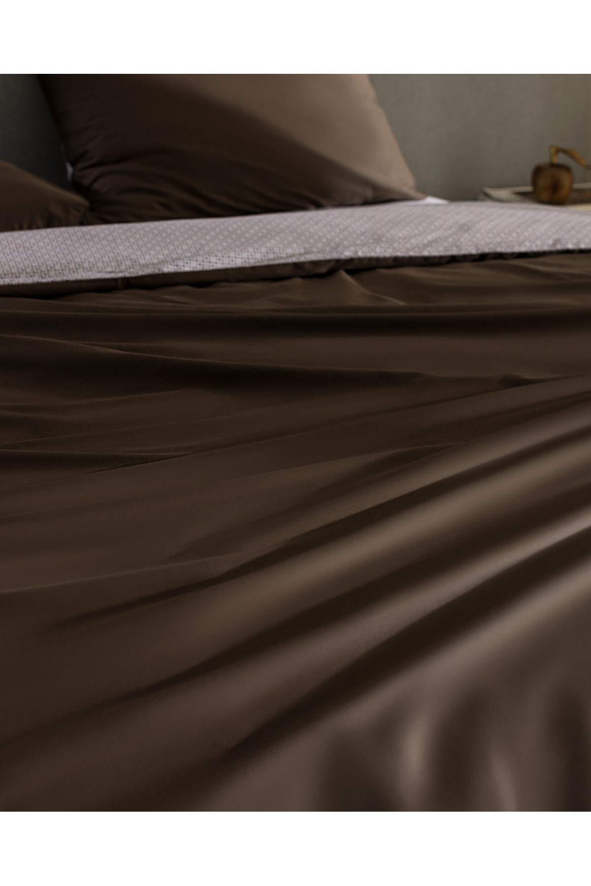 Avent King Size %100 Pamuk Baskılı Saten Nevresim Takımı - Kahverengi