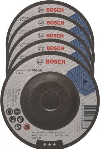 BOSCH 115MM 5 Adet Standard Seri Metal Için Bombeli Taşlama Diski (Taş) A 24 P Bf, 115 Mm, 22,23 Mm, 6,0 mm
