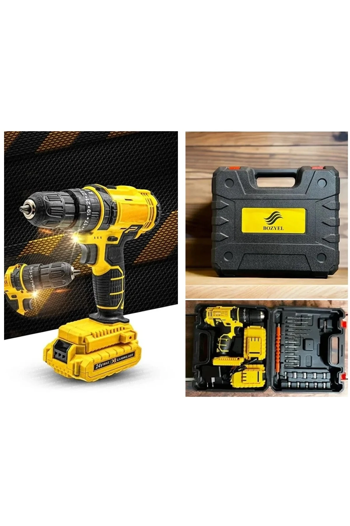 şarjlı darbeli matkap 24 volt çift akülü şansımanlı torklu matkap duvar beton ahşap delme vidalama