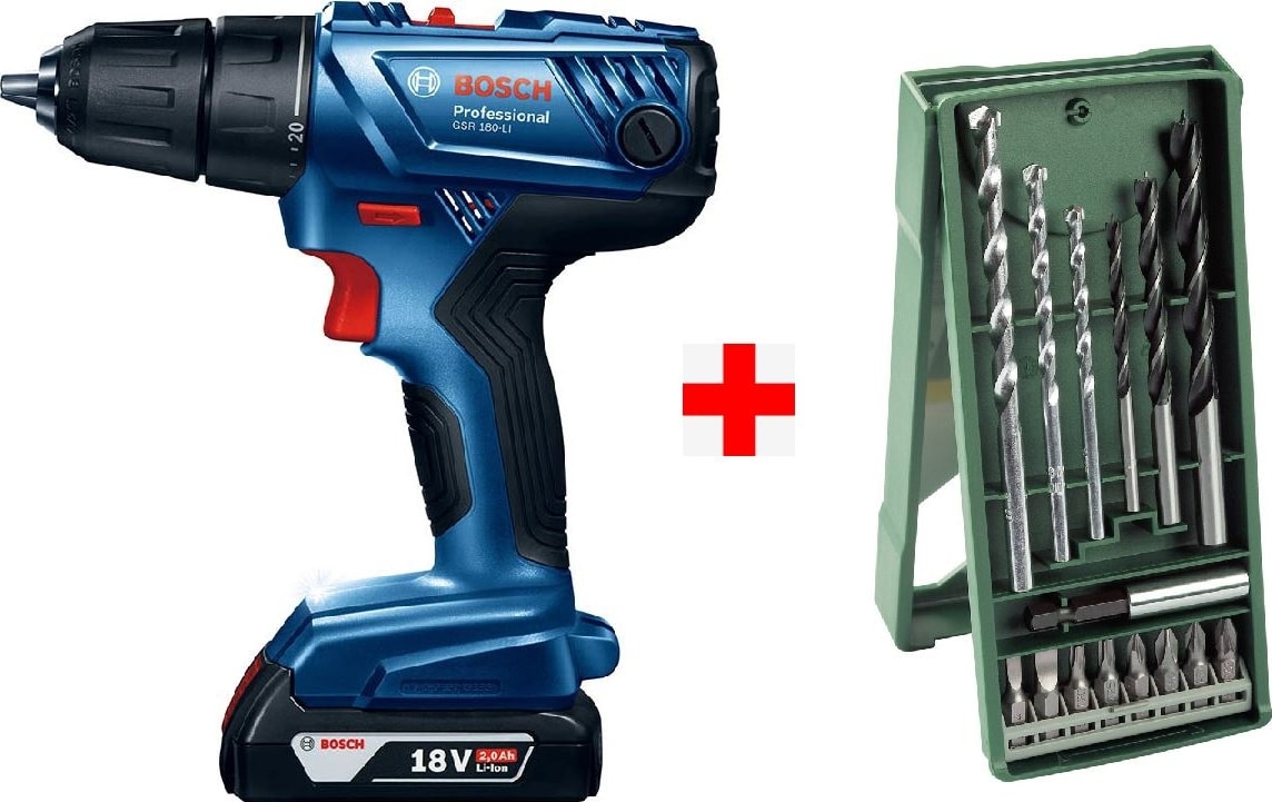 BOSCH GSR 180-Li Akülü Vidalama Şarjlı Matkap + 15 Parça Matkap Ucu Seti
