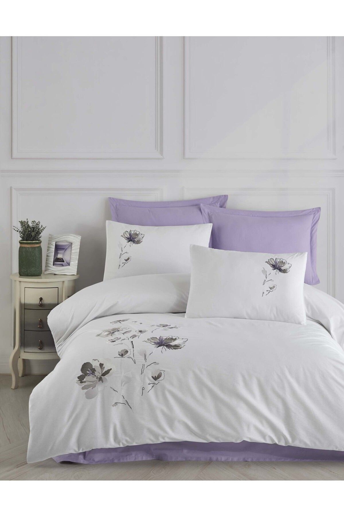 YENİ SEZON Çeyizlik %100Cotton CREAFORCE LİZAY Nakışlı Çift Kişilik Nevresim Takımı 6 Parça "KUTULU"