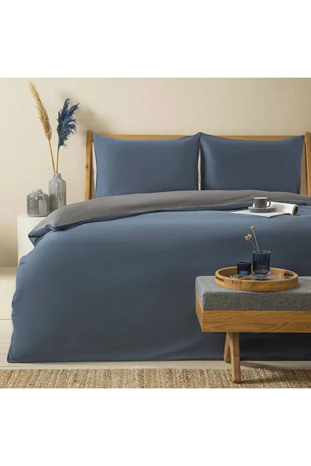 Bettie Nevresim Seti Çift Kişilik 200x220 Cm Mavı/koyu Grı