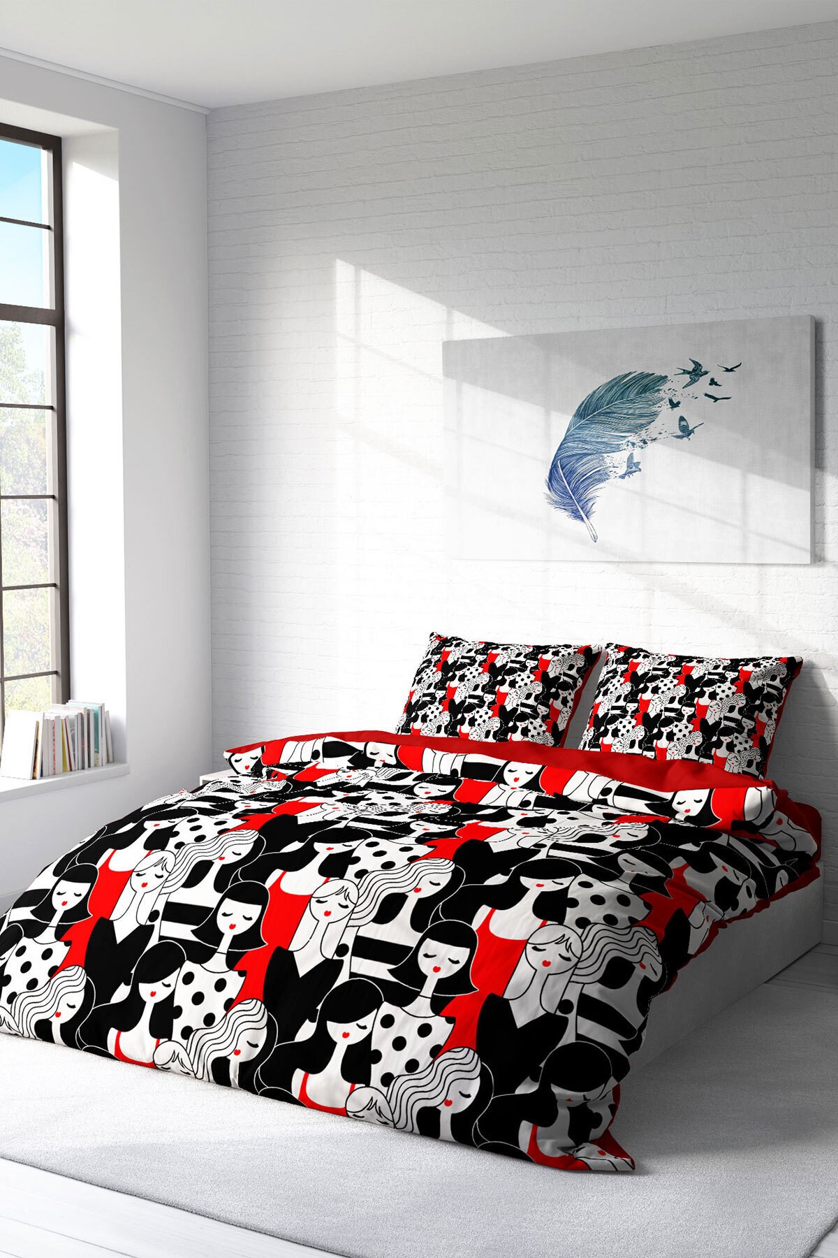 Lastikli Çarşaflı %100 Pamuk Saten Çift Kişilik Nevresim Takımı Womans Pattern