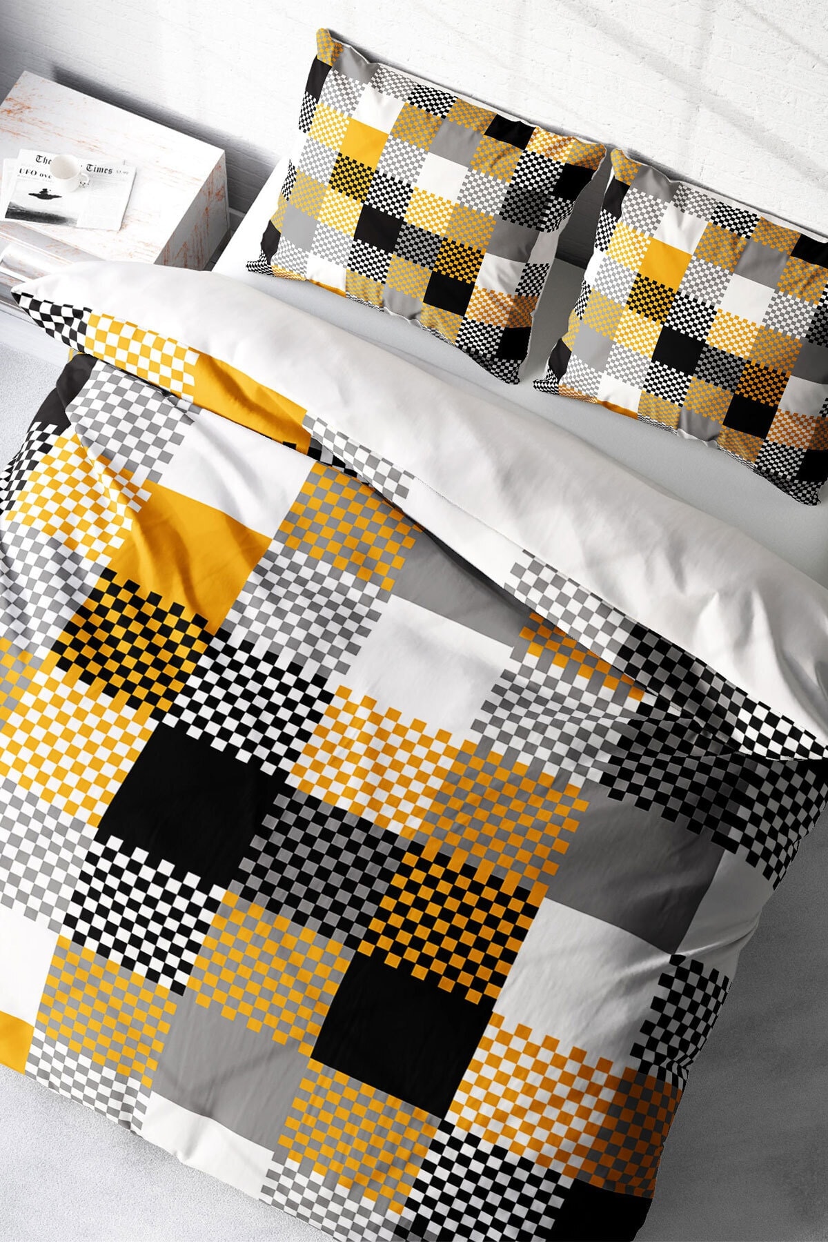 Kıng Sıze Checkers Gray Modern Çift Kişilik Nevresim Takımı 220x240cm