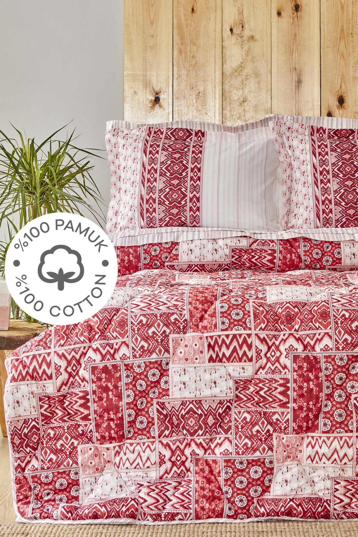 Pietra Kırmızı %100 Pamuk King Size Nevresim Takımı