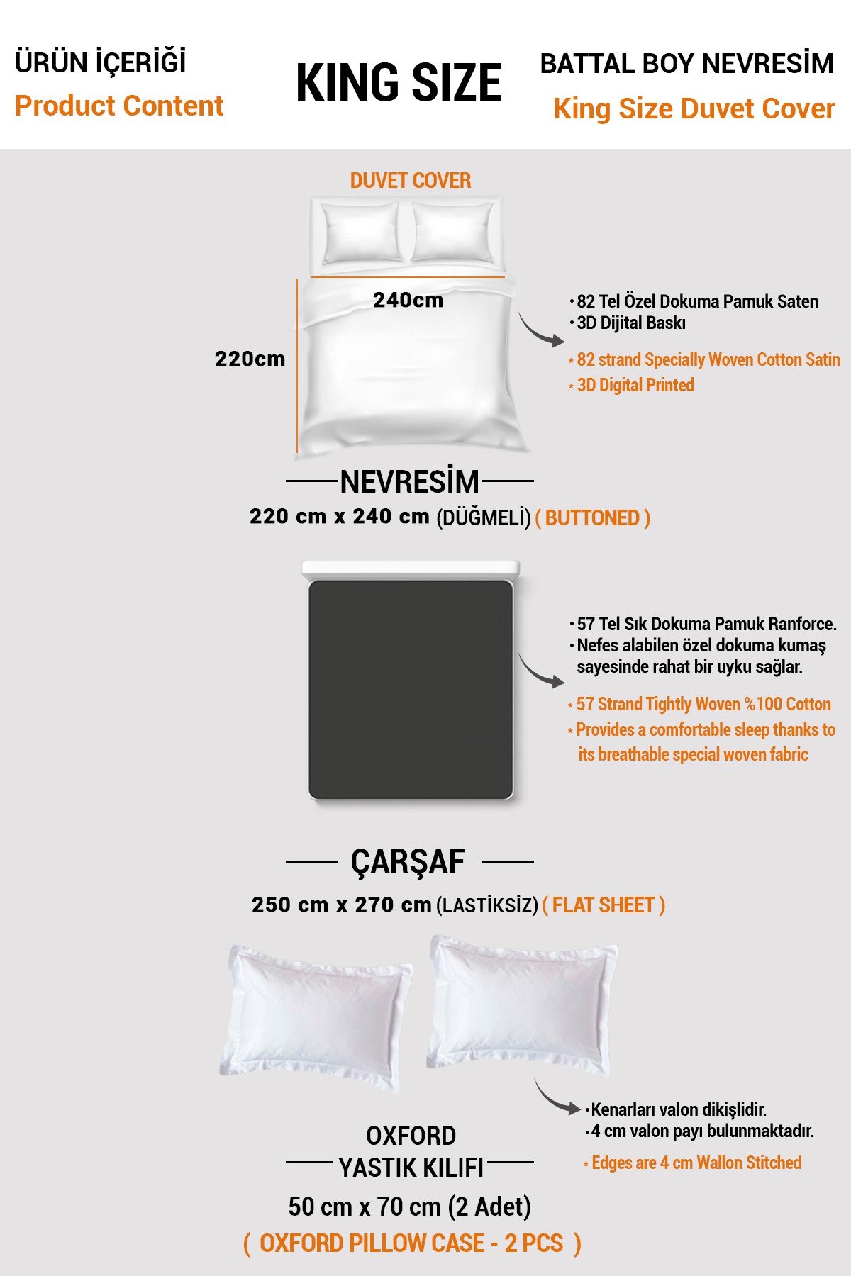 Kıng Sıze Sevgililer Günü Çift Kişilik Nevresim Takımı%100 Pamuk Saten Chart 220x240cm