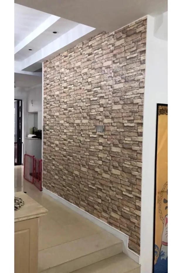 Nw46 Kendinden Yapışkanlı Çok Renkli Taş Kahve Köpüğü Yapışkanlı Paneli 6 Adet 70x77 cm