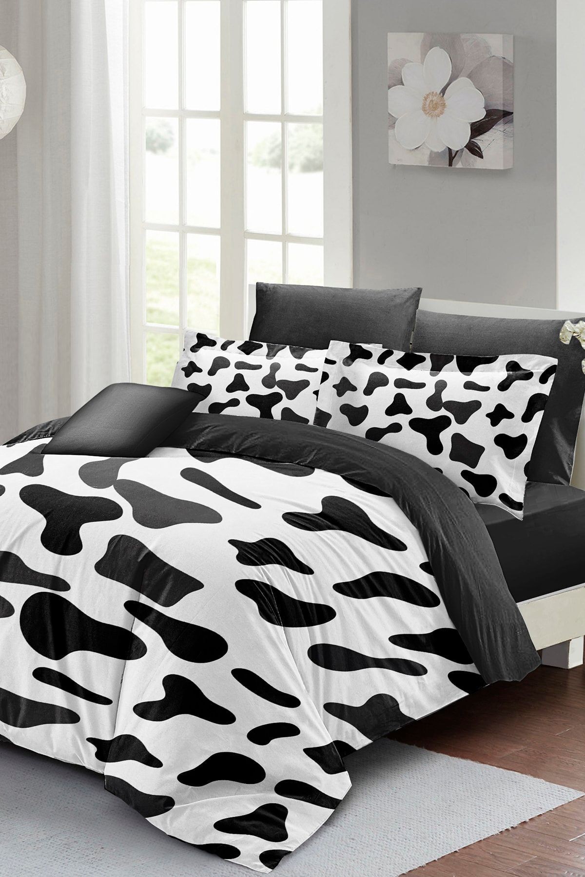 Cow 3D Pamuk Saten Çift Kişilik Nevresim Takımı