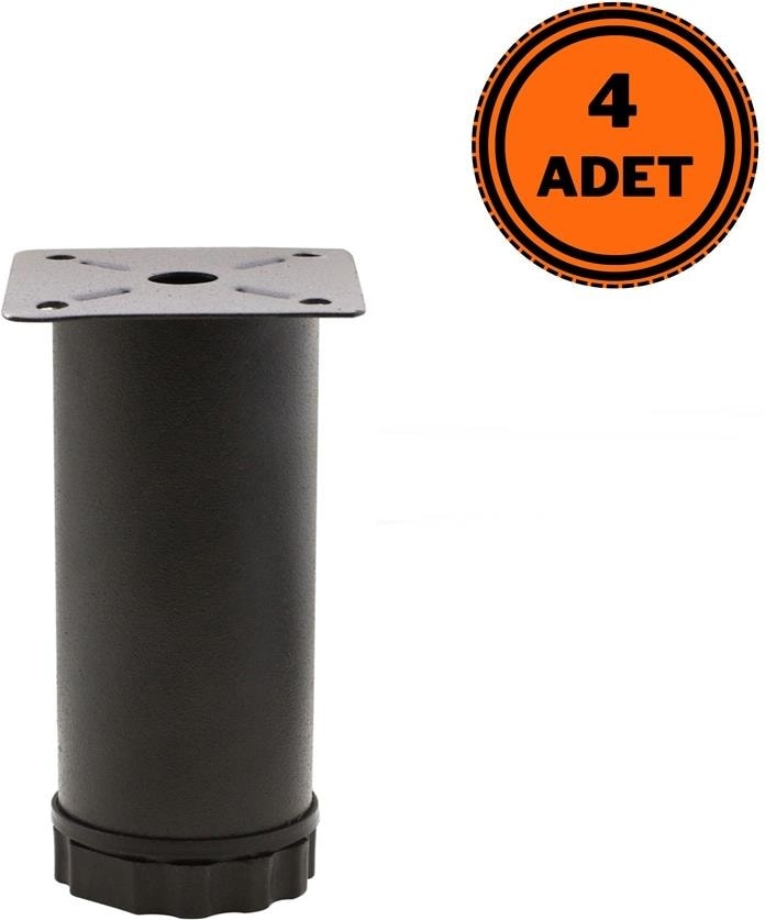 4 Adet Mobilya Ayağı Metal 8 cm Ayarlı 42 mm Mat Siyah Ayak
