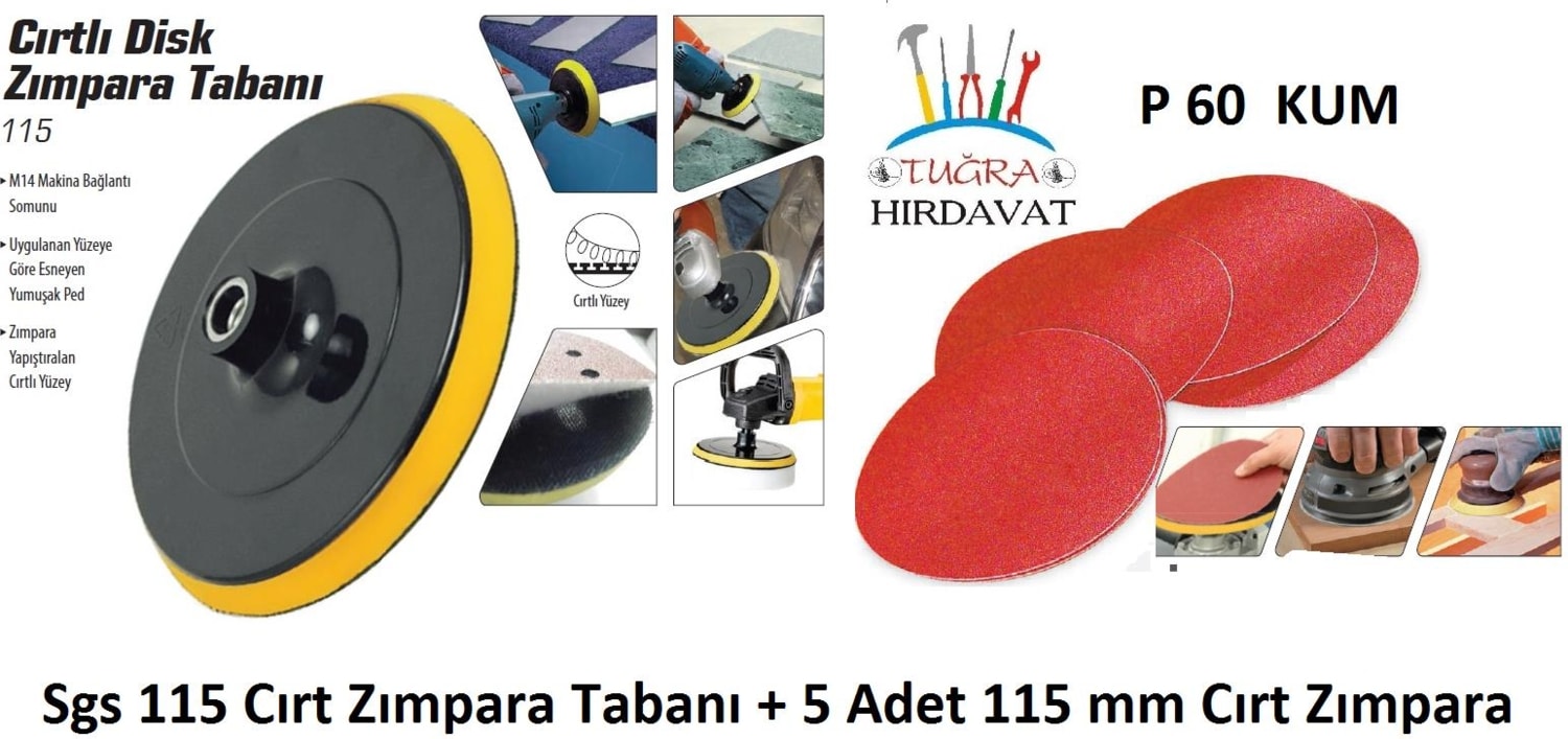 SGS Cırt Zımpara Tabanı 115MM + P60 Kum 5 Adet Cırt Zımpara