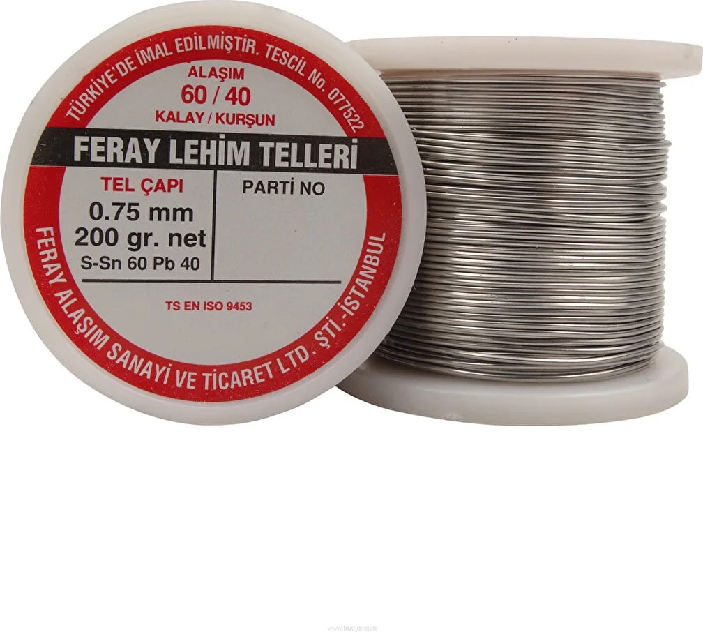 Feray 0.75 mm / 200 Gram Feray Lehim Teli 60 Kalay 40 Kurşun 60/40 - 5 Kanal Pastalı Flux Lı Lehim