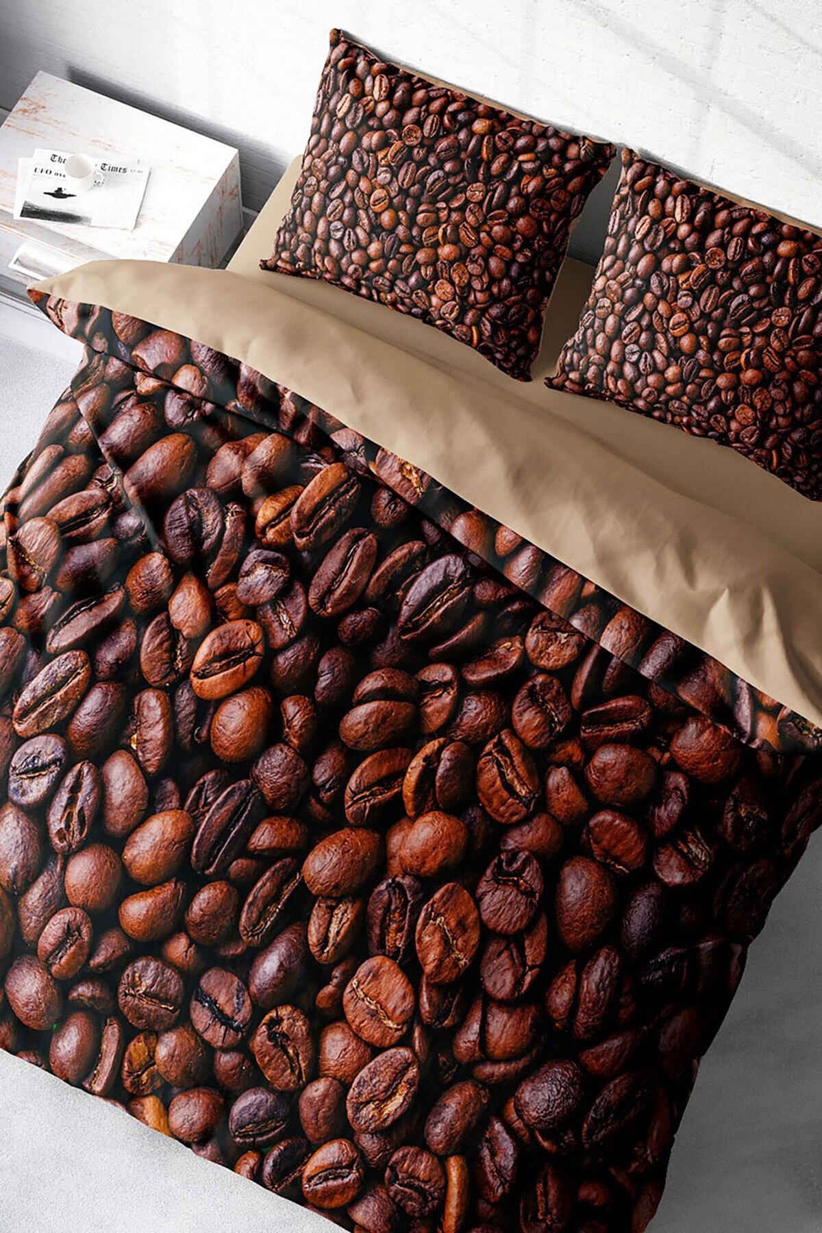Kıng Sıze Coffee Duvet 3d Pamuk Saten Çift Kişilik Nevresim Takımı 220x240cm