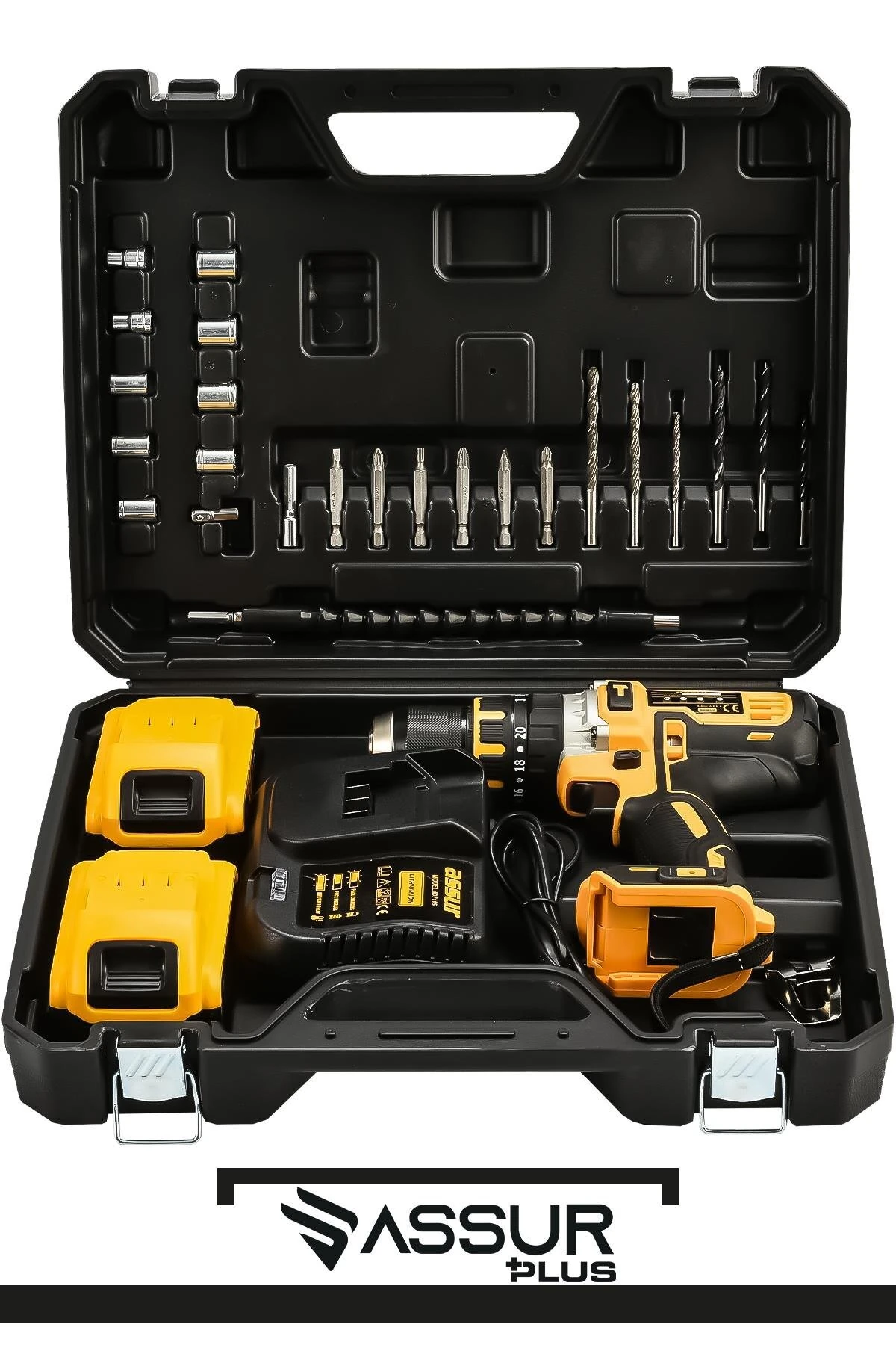 Darbeli Matkap 58vf 5ah Sjs Çift Metal Şanzuman Çift Akülü Şarjlı Darbeli Matkap 24 Parça Set