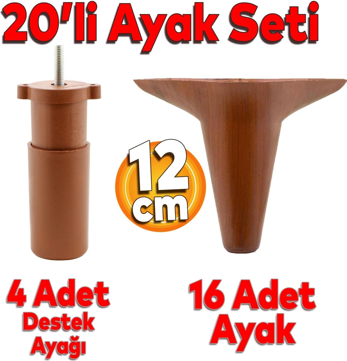 Aspen 20'li Set Mobilya Kanepe Koltuk Tv Ünitesi Ayağı Ayakları Destek 12 Cm Kahve Robot Süpürge
