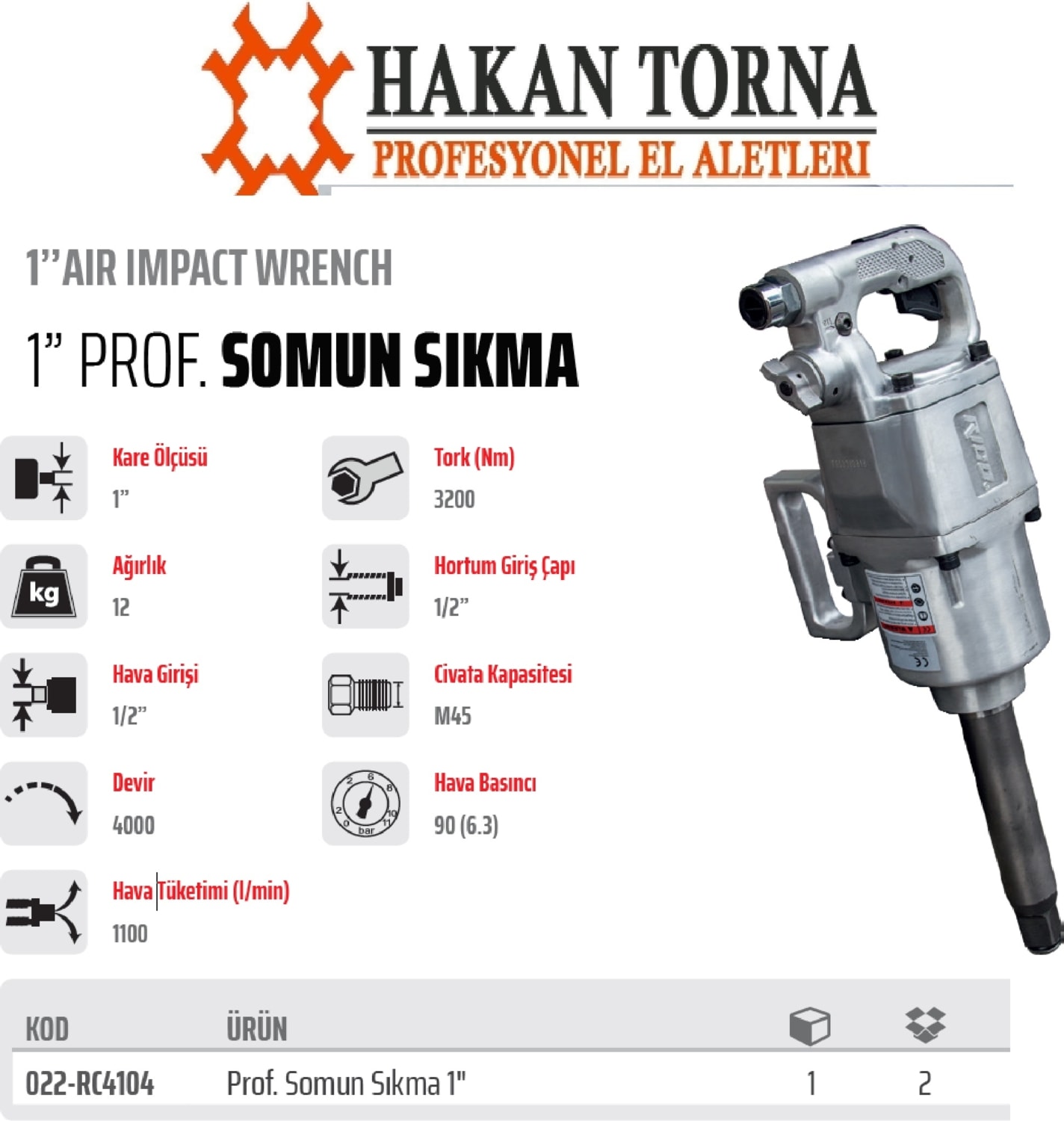 1'' Uzun Lastik Sökme Havalı Somun Sökme Makinesi 3200 Nm