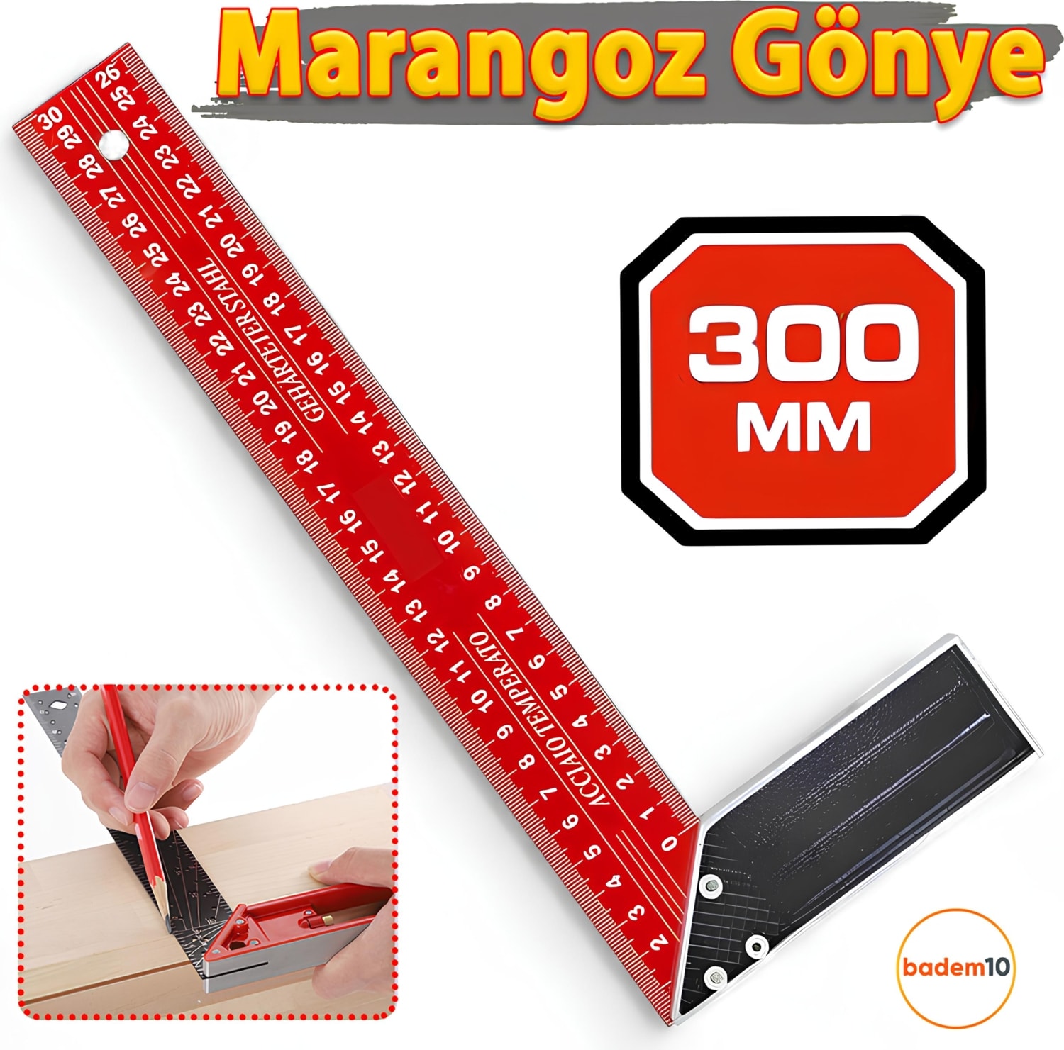 300 mm 30 cm Alüminyum Marangoz Gönye Metal Gövde Açılı Ölçüm Cetveli Ahşap Inşaat Hassas Gönye