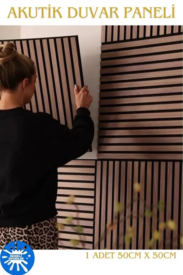 50x50cm 1 Adet Dekoratif Akustik Panel 3mm Keçe Ve 8mm Mdflam Salon Ofis Duvar Çıtası Paneli Kula