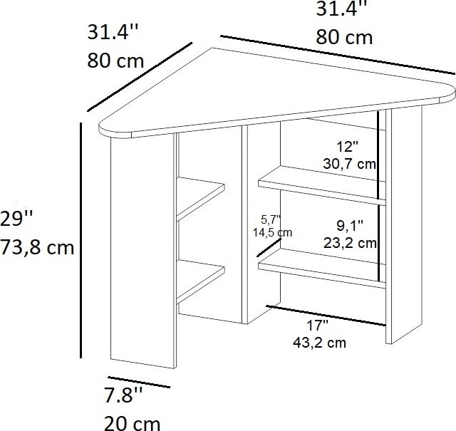 Corner Köşe Çalışma Masası Bilgisayar Masası Yer Kaplamaz Ofis Masası, Ceviz - Corner