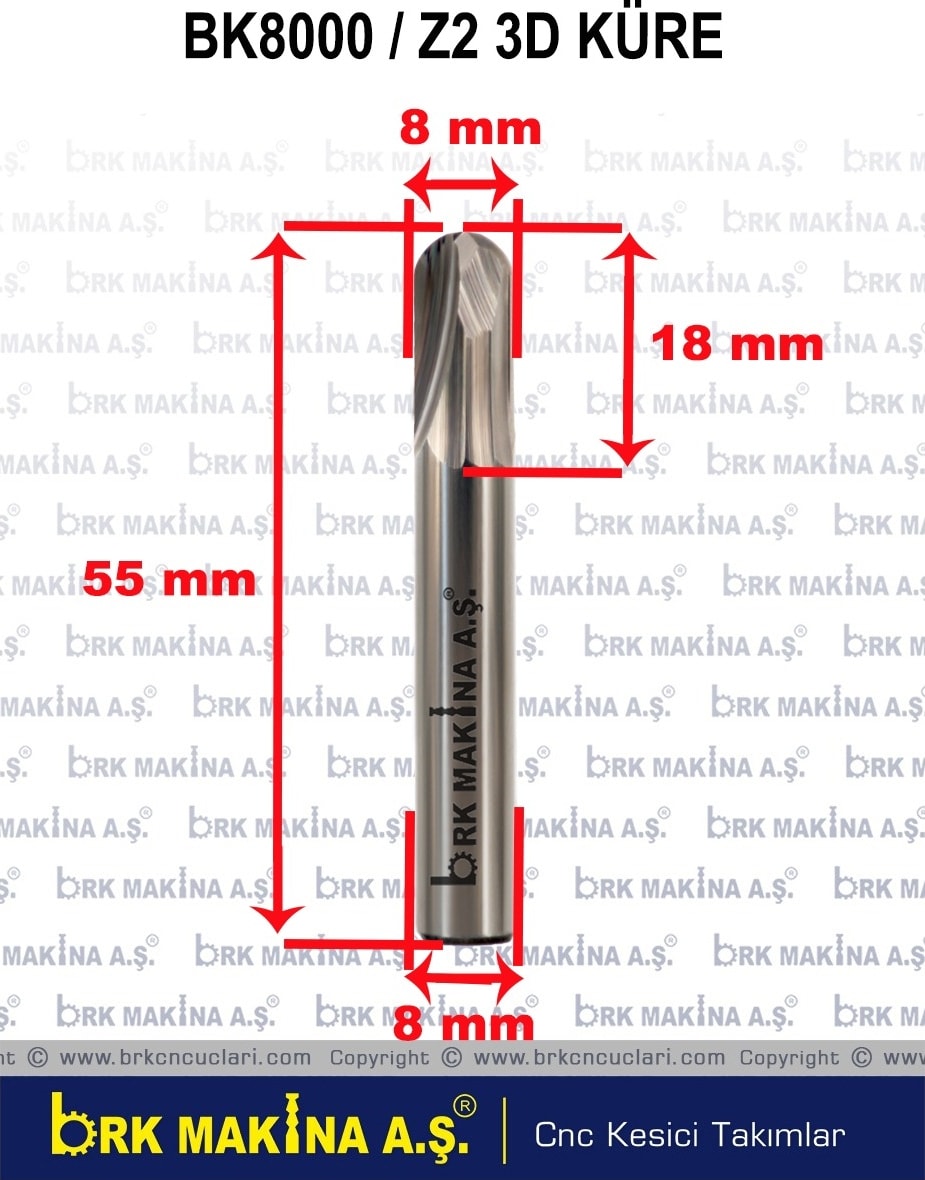 BOSCH 8 mm Küre Karbür Freze 3D Boyut İşleme Cnc