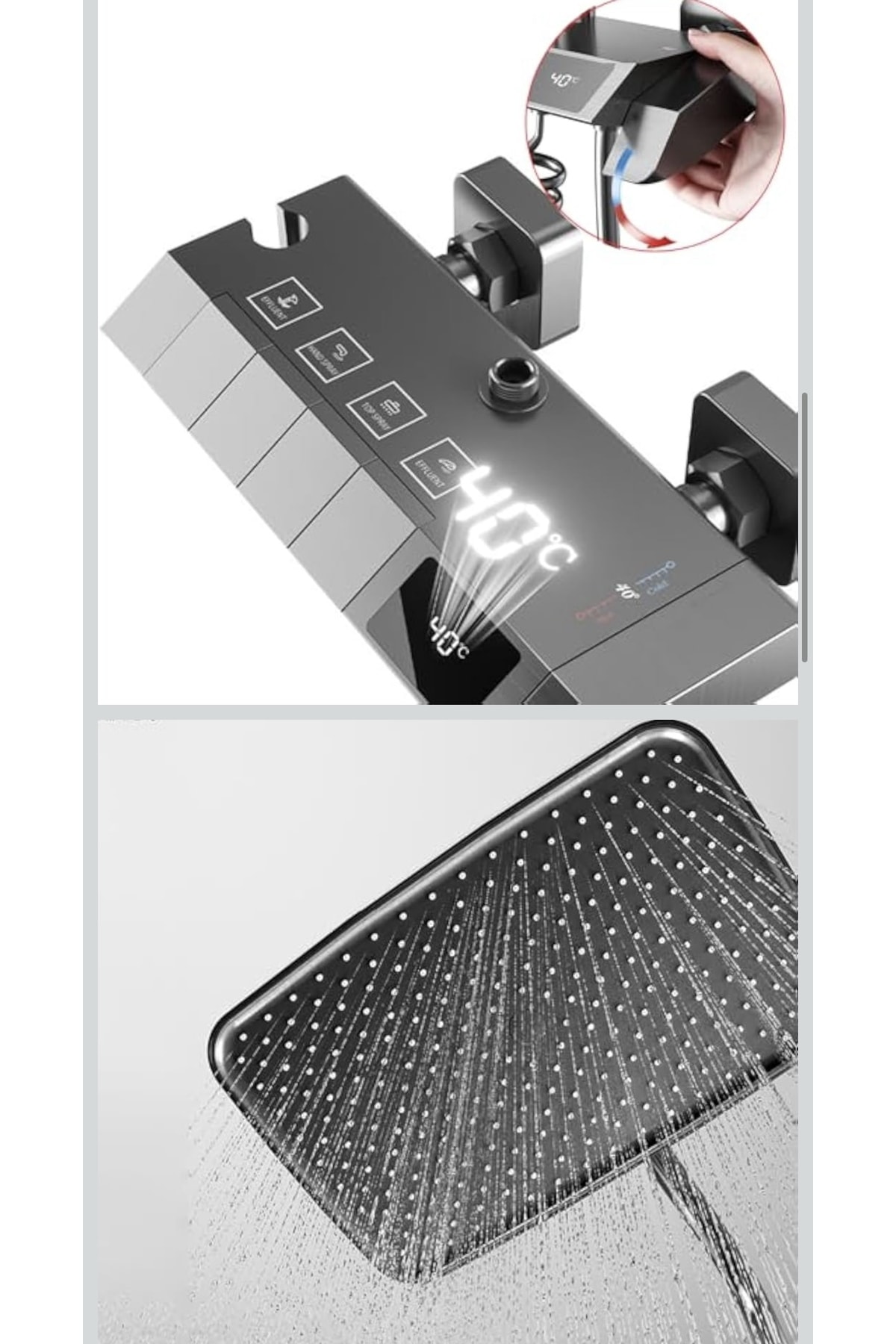 PREMİUM Dijital Göstergeli Piyano Tuşlu Termostatik Banyo Batarya Duş Sistemi (HAM MADDE SARI)