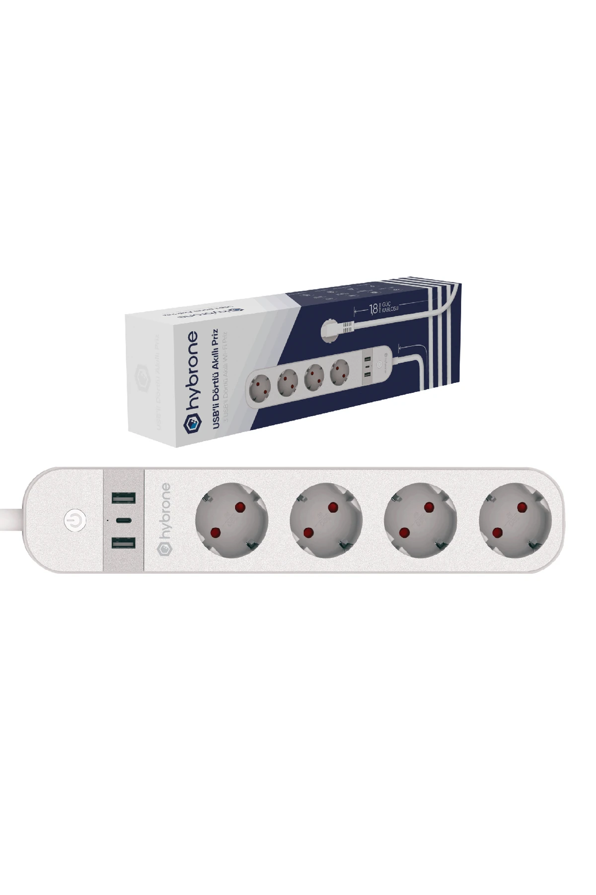 Usb Ve Type-c Girişli Akım Korumalı Dörtlü Wi-fi Akıllı Priz, 16 Amper, Enerji Izleme