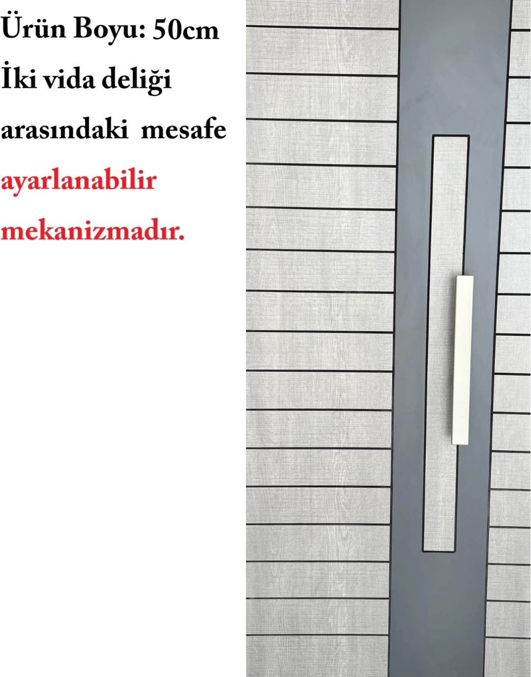 Çelik Kapı Çekme Kolu Tutma Kolu Dikdörtgen Model Renk Saten (Gümüş Gri) 40CM