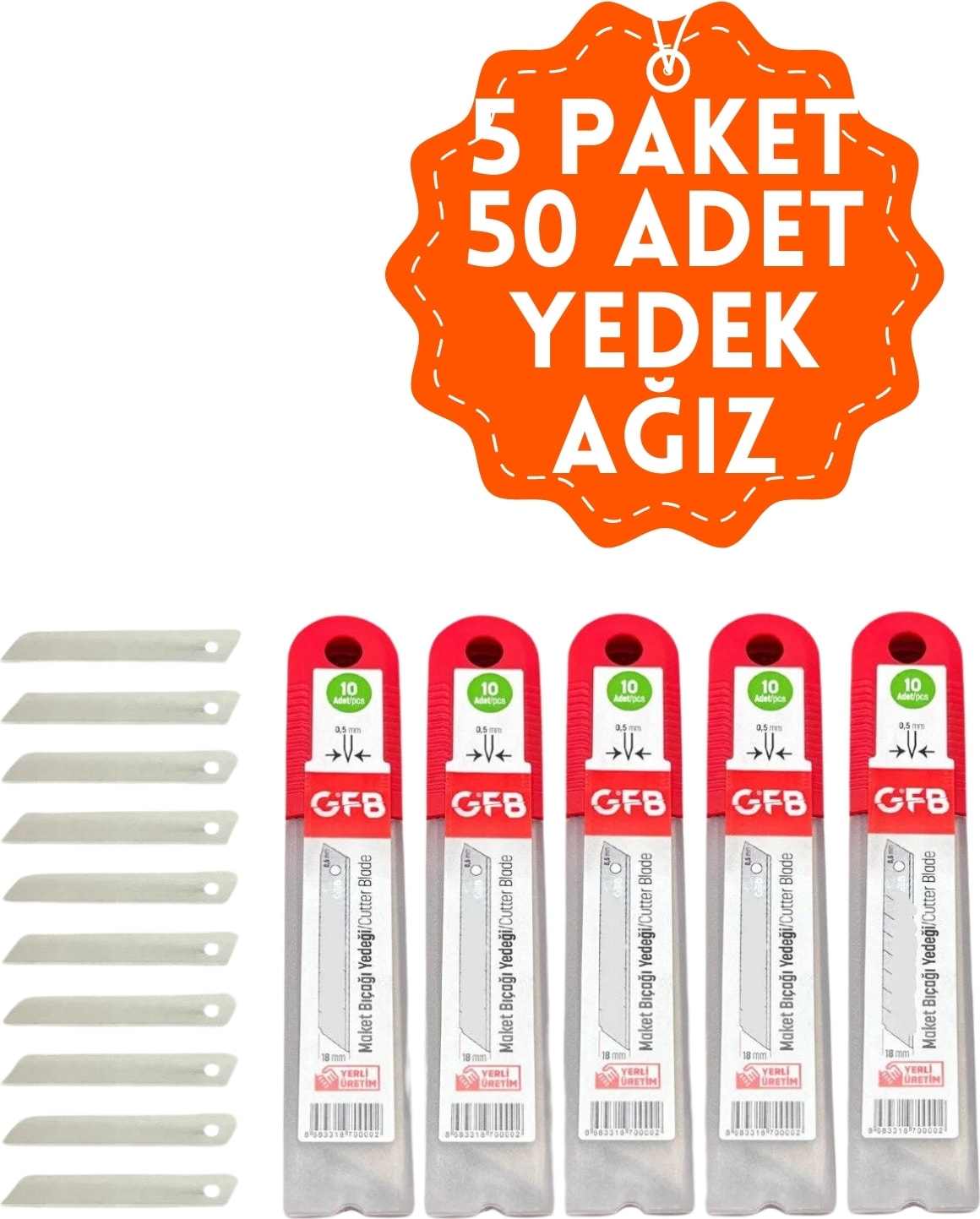 Gfb Kırımsız Maket Bıçağı Yedeği Standart Tek Gövde 18X05 mm 50 Li 5 Paket