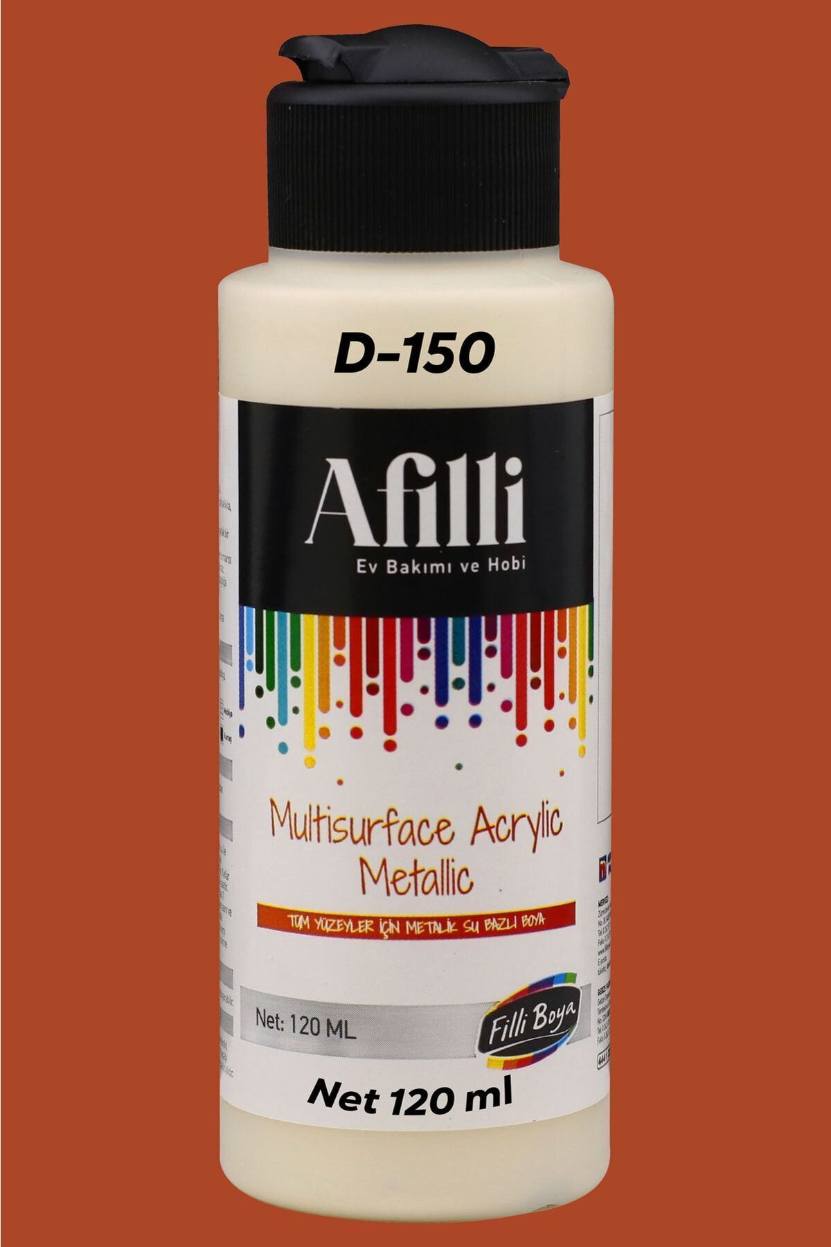 Afilli Su Bazlı Saf Akrilik Boya Metalik Hobi Boyası Metalik Renkler Tüm Yüzeyler 120 Ml D-150