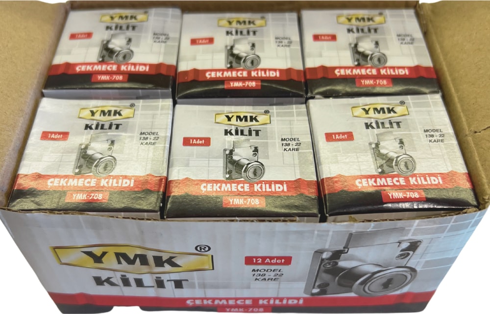 Yuma Ymk Çekmece Kilidi Kare Krom Anahtarlı 1 Paket ( 12 Adet )