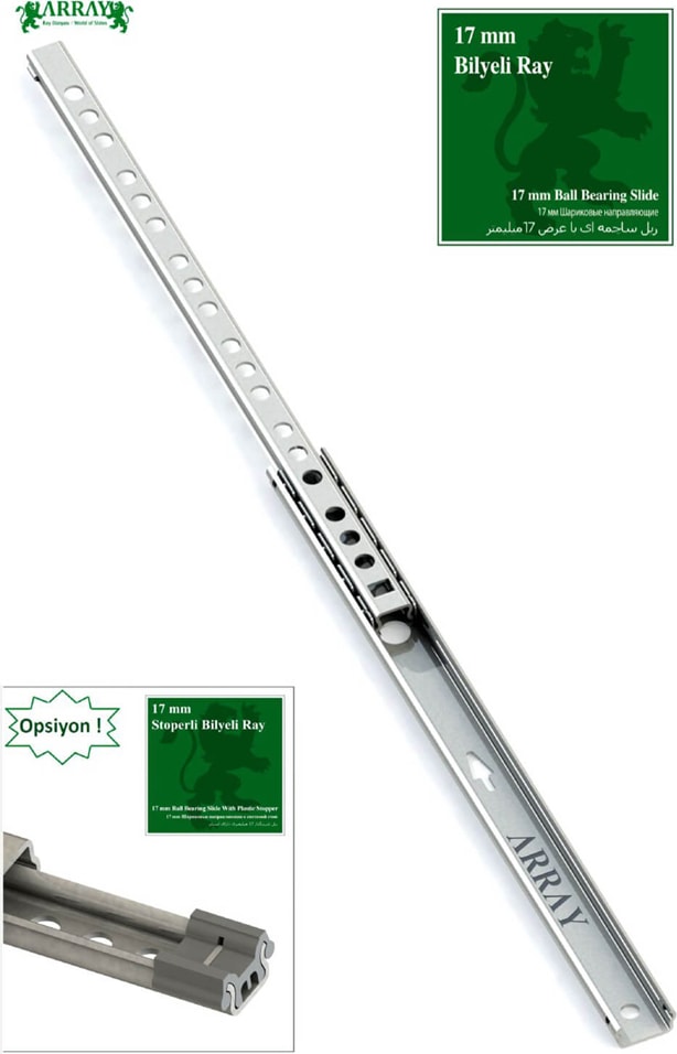 Teleskopik Ince Bilyalı Çekmece Rayı 17 mm 438 mm