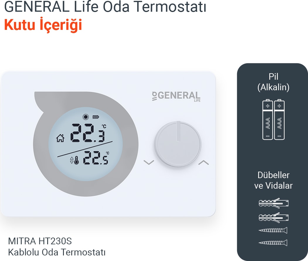 Mitra HT230S Kablolu Dijital Oda Termostatı