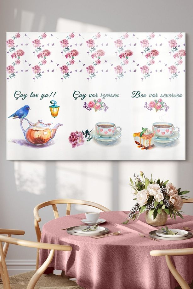 Çay Saati Çaylavyu| Mutfak Temalı Cam Tablo | 50x70 Cm