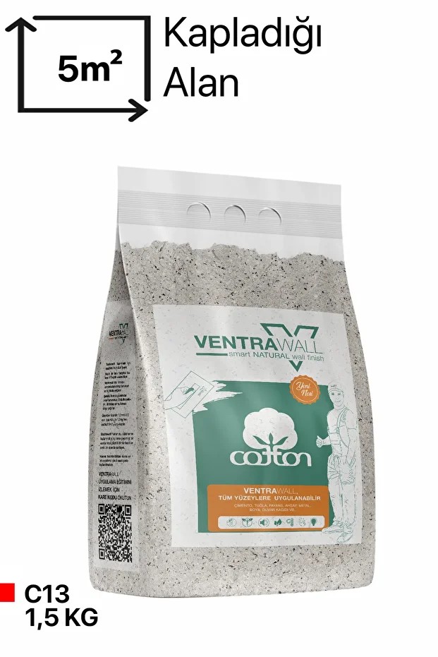 Ipek Sıva | Canlı Sıva | Isı Ve Ses Yalıtımlı Sıva | %100 Pamuk | Krem |c13- 1,5 Kg |5m²