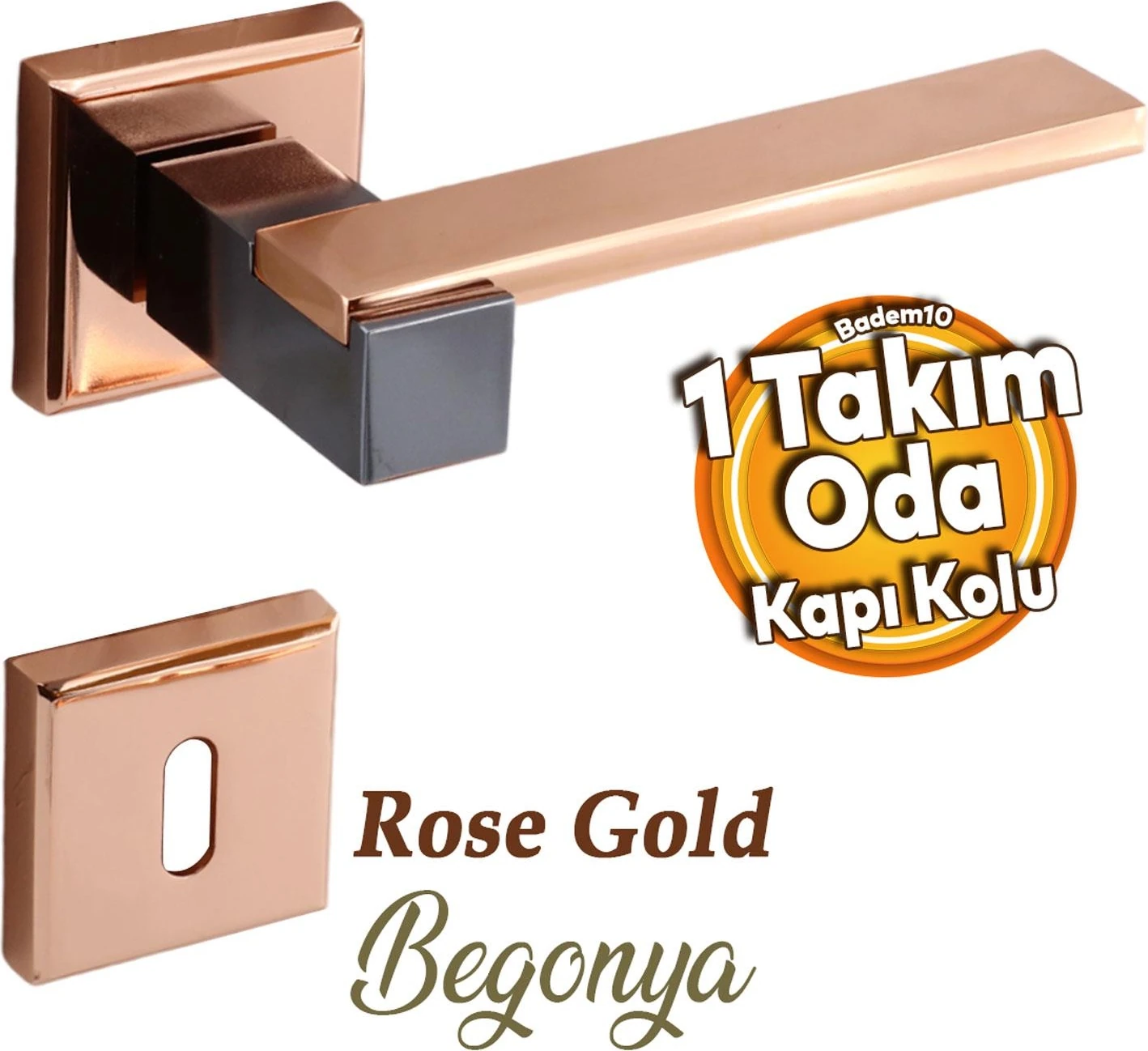 Begonya Lüx Bakır Füme Kare Rozetli Oda Uyumlu Kapı Kolu Sağa ve Sola Uygun Kapı Kolları 1 Takım