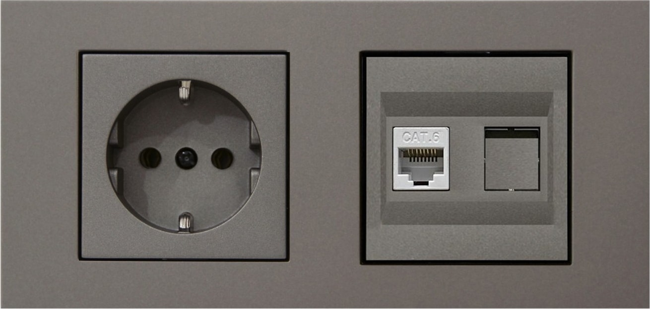 Grano Antrasit 2'li Set Topraklı Priz ve Telefon Nümeris Cat3 Set