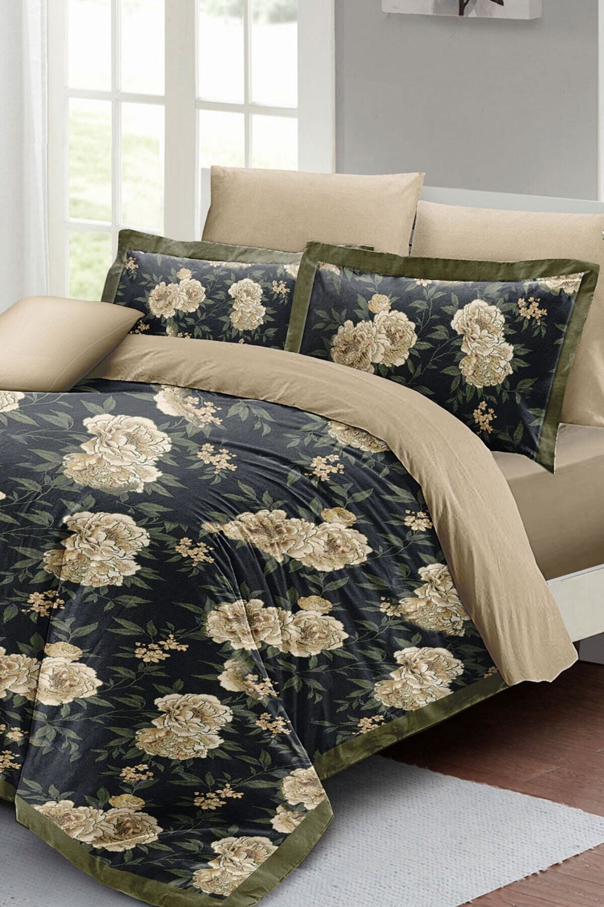 Kıng Sıze Flower Nefti Çift Kişilik Nevresim Takımı 3d Pamuk Saten 220x240cm
