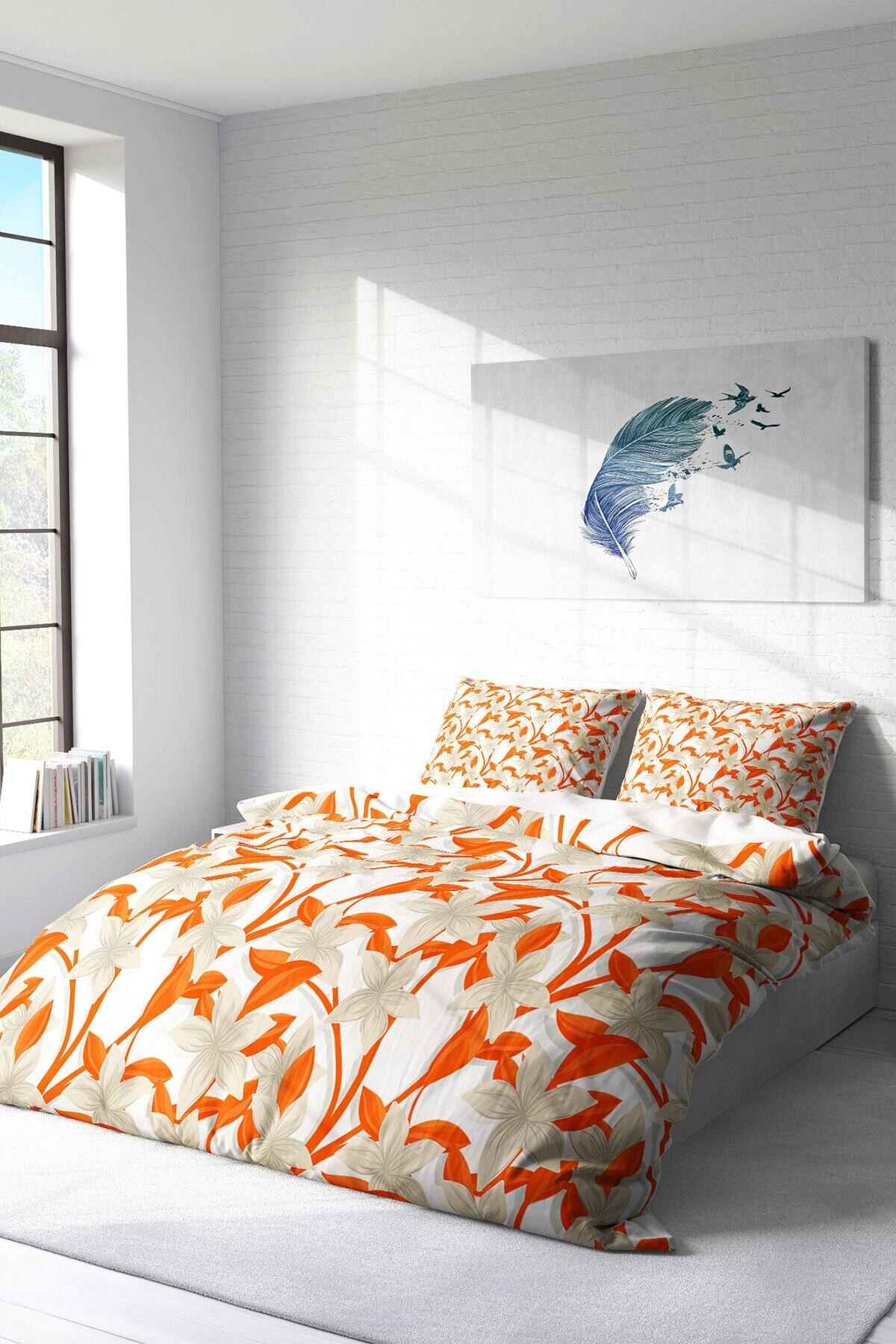 Kıng Sıze Orange 3d Pamuk Saten Çift Kişilik Nevresim Takımı 220x240cm