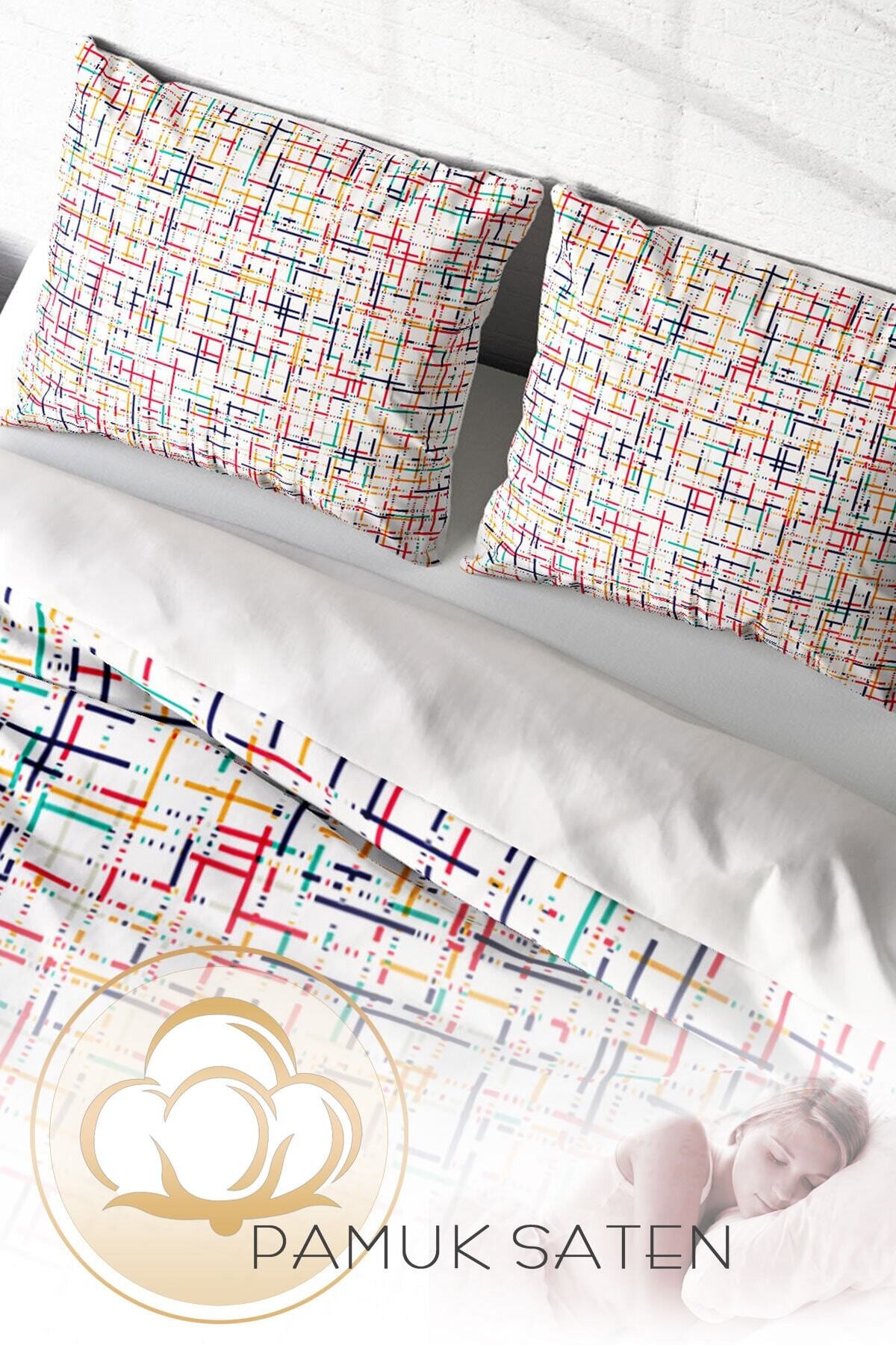Kıng Sıze Colorful Lines Modern Çift Kişilik Nevresim Takımı 220x240cm