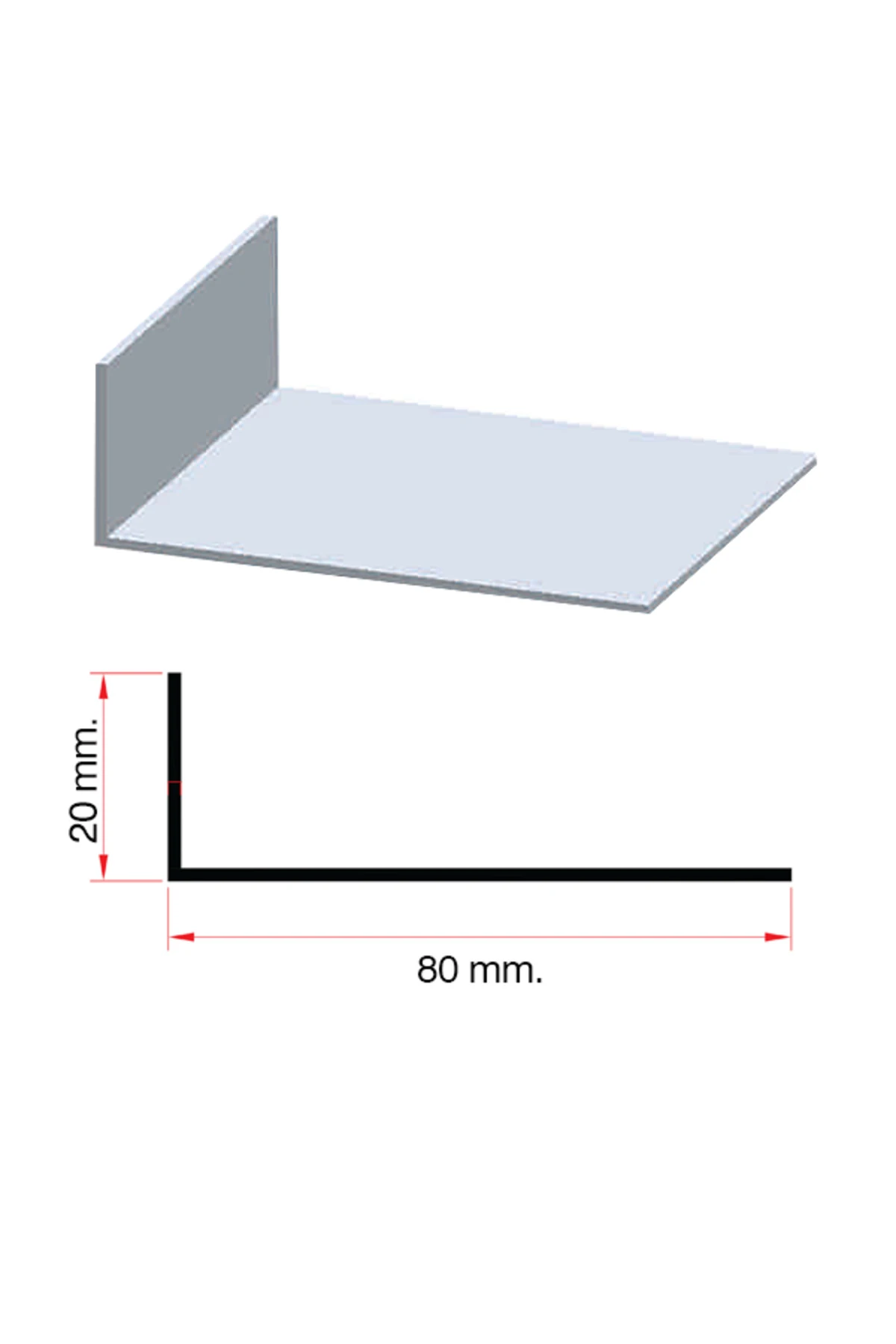 Alüminyum Köşebent L Profil 80*20 Antrasit 200 cm.